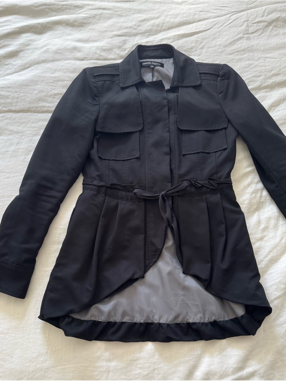 Nanette Lepore Black Drawstring Waist Military-Style Blazer/Jacket
